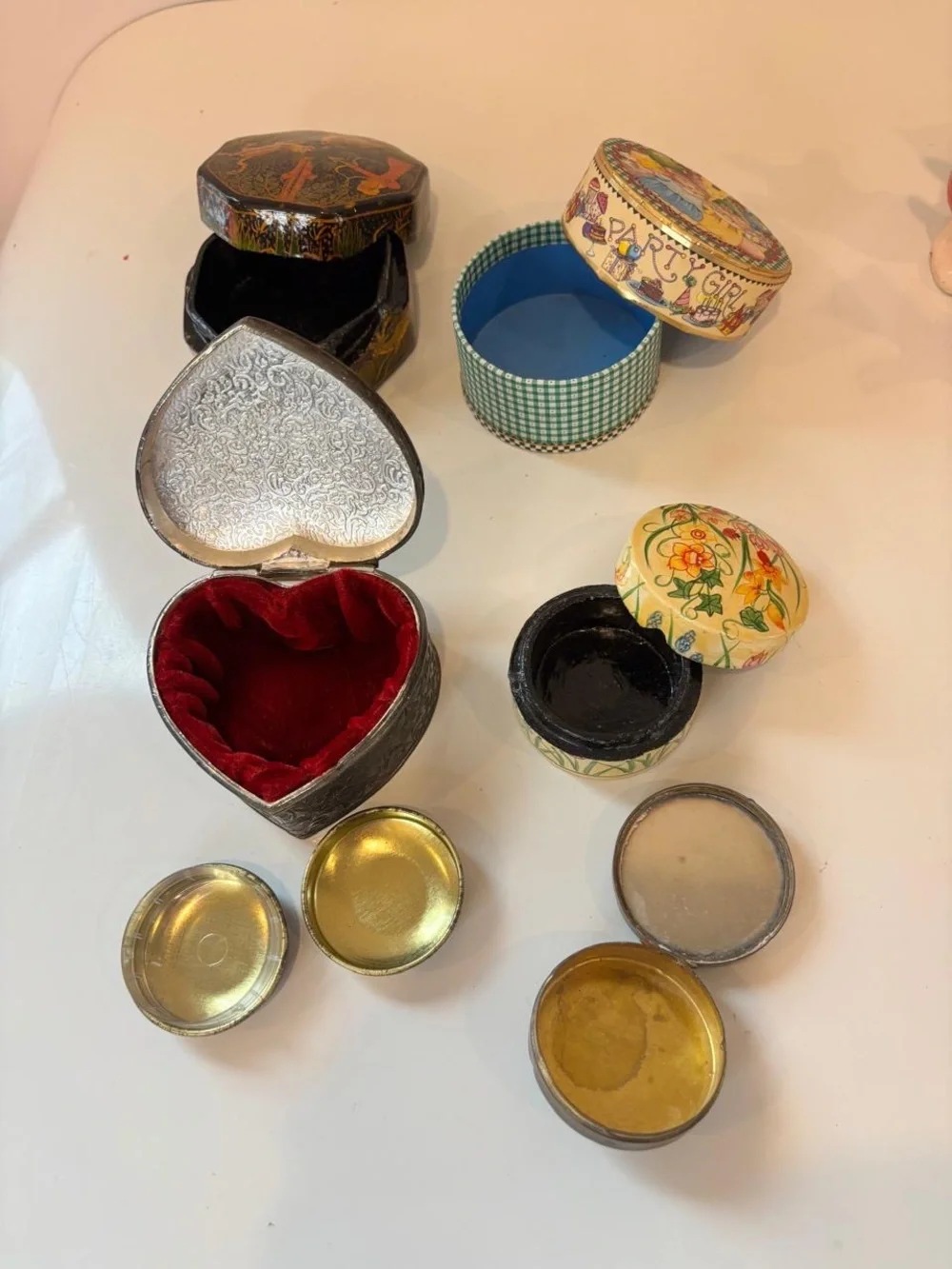 Vintage Box Lot- Kashmiri Papier Mache, Mary Engelbrecht, Heart Velvet, Floral